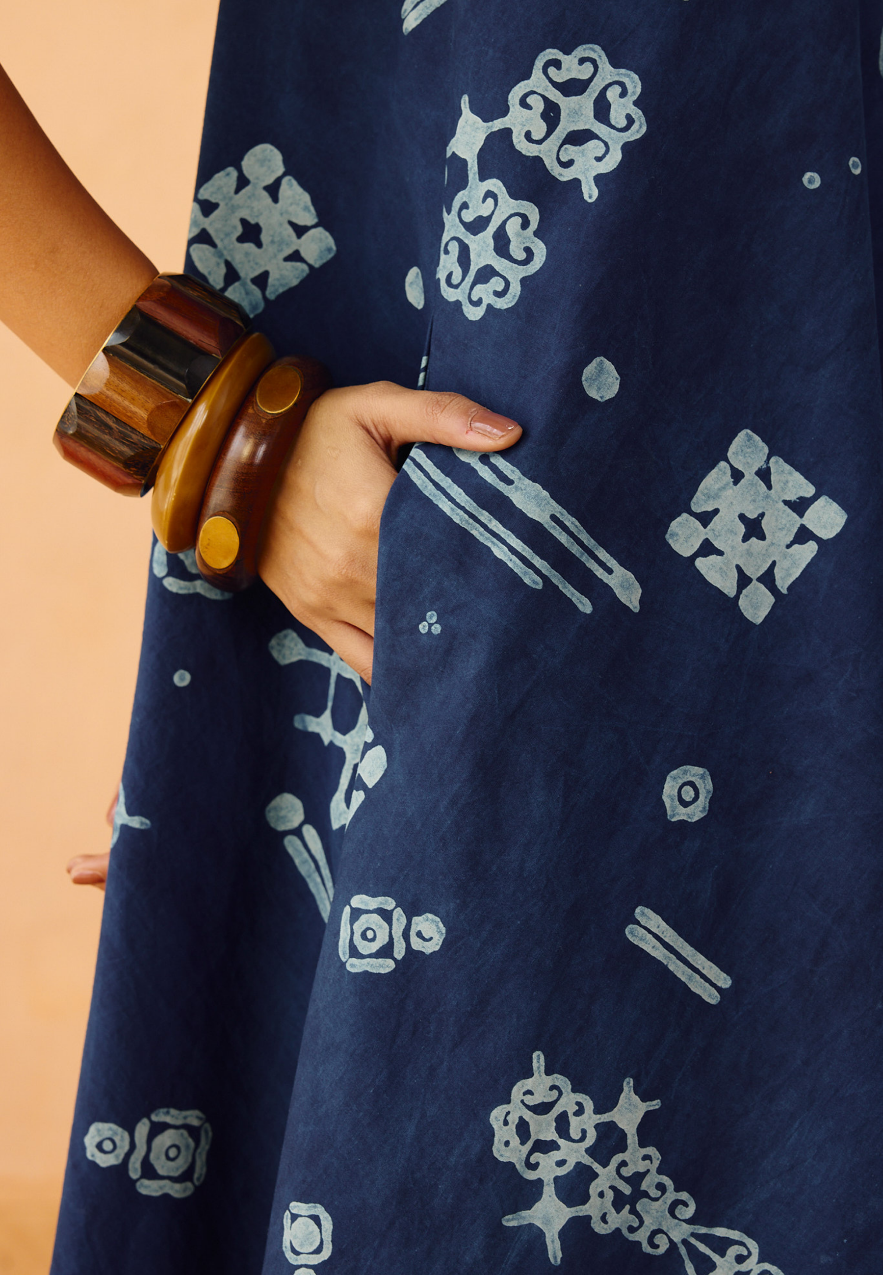 Indigo Ornament Organic Cotton Maxi Dress DRESSES SUI