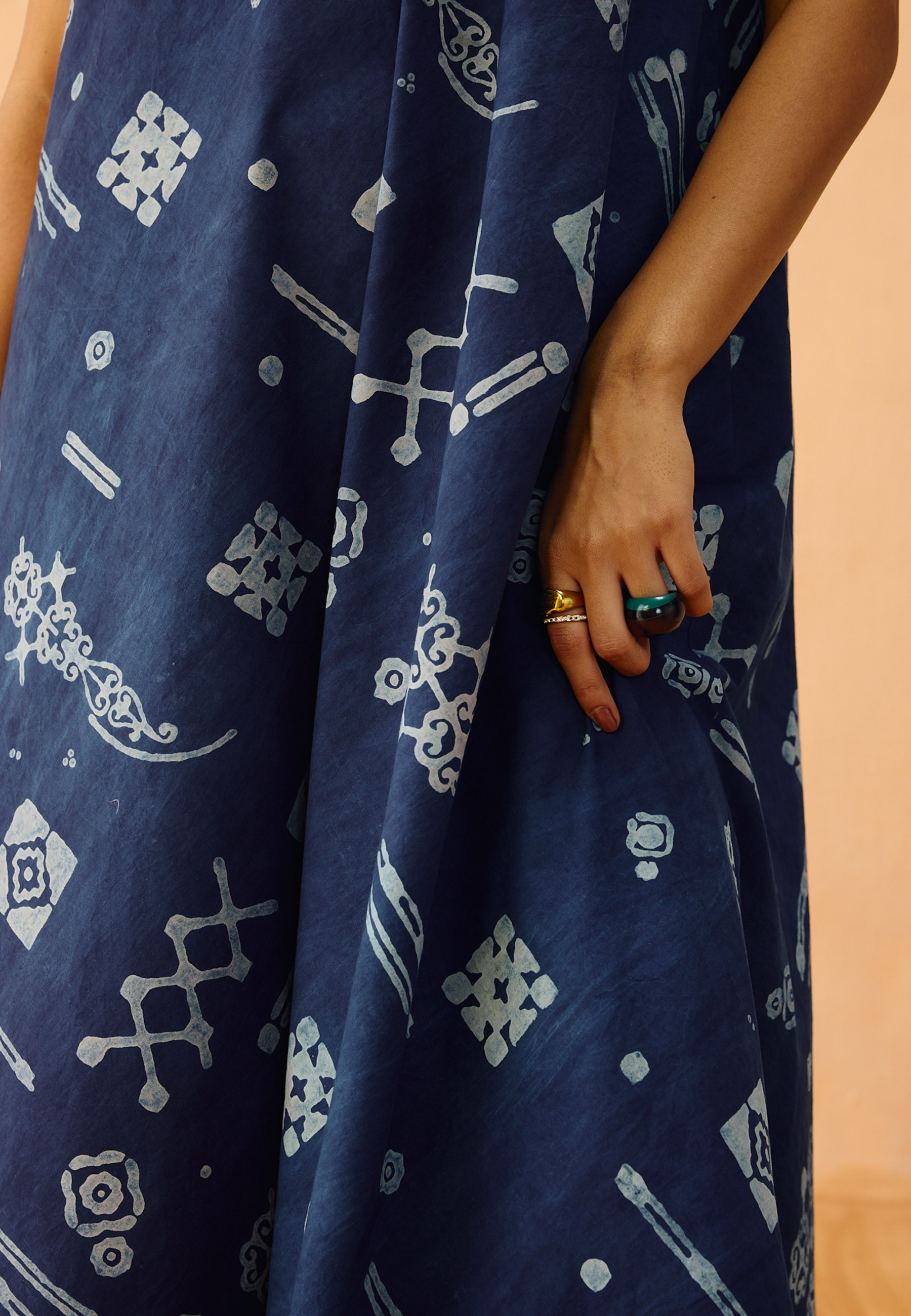 Indigo Ornament Organic Cotton Maxi Dress DRESSES SUI