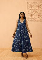 Indigo Ornament Organic Cotton Maxi Dress DRESSES SUI
