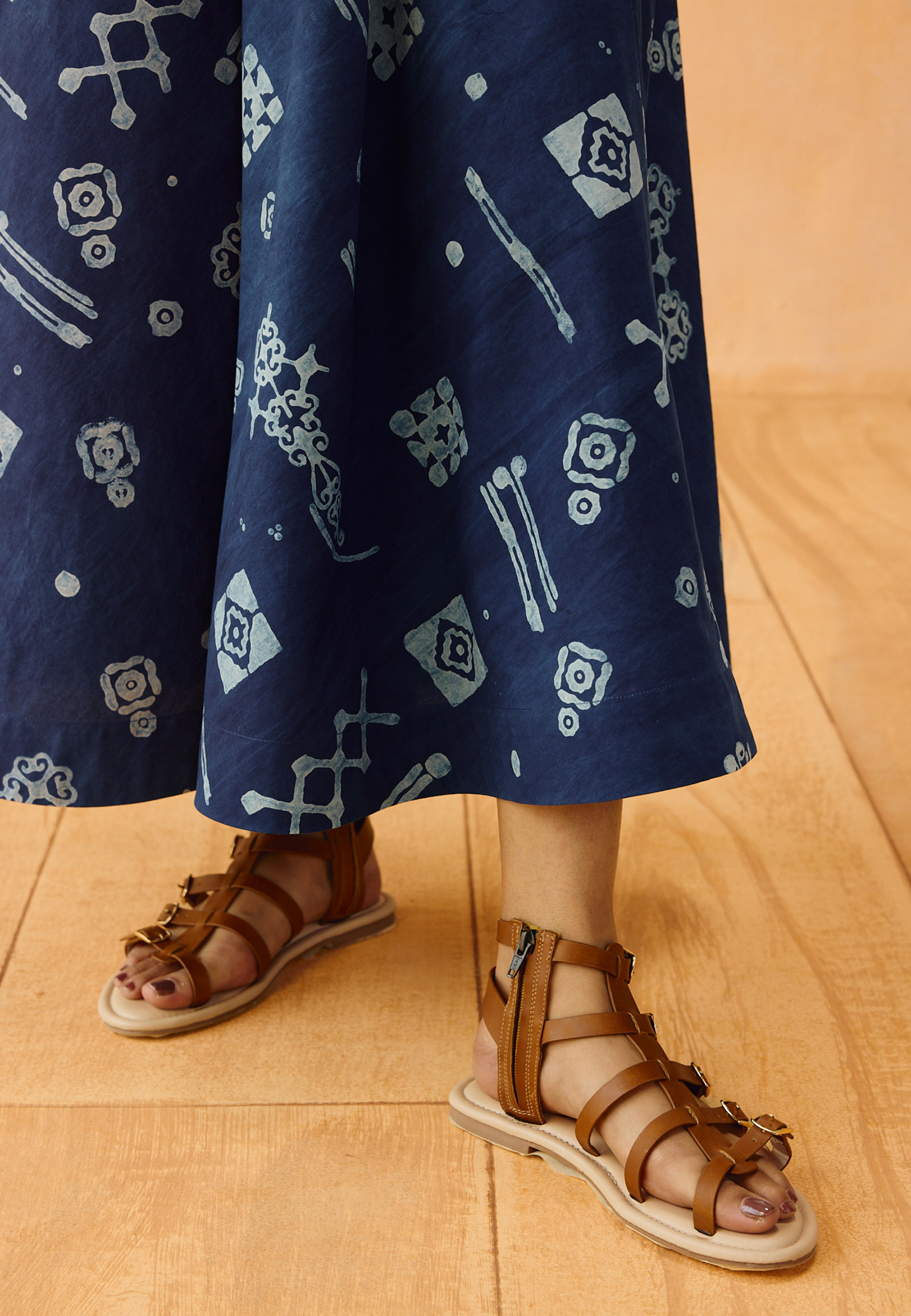 Indigo Ornament Organic Cotton Maxi Dress DRESSES SUI