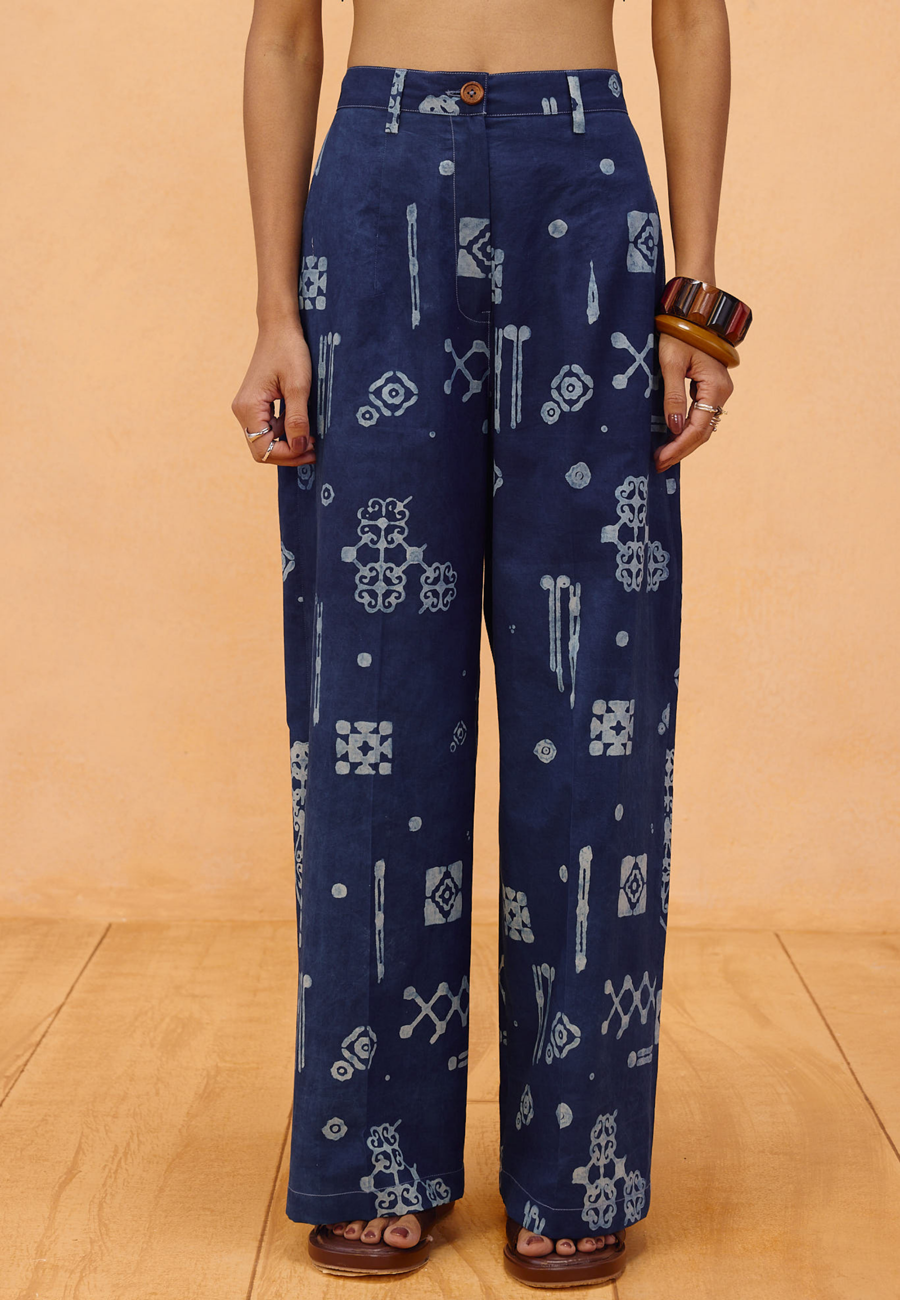 Indigo Patterns Organic Cotton Trousers BOTTOMS SUI
