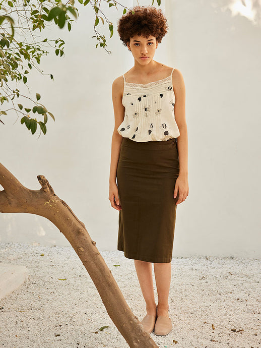 Olive Pencil Skirt BOTTOMS KHARA KAPAS   