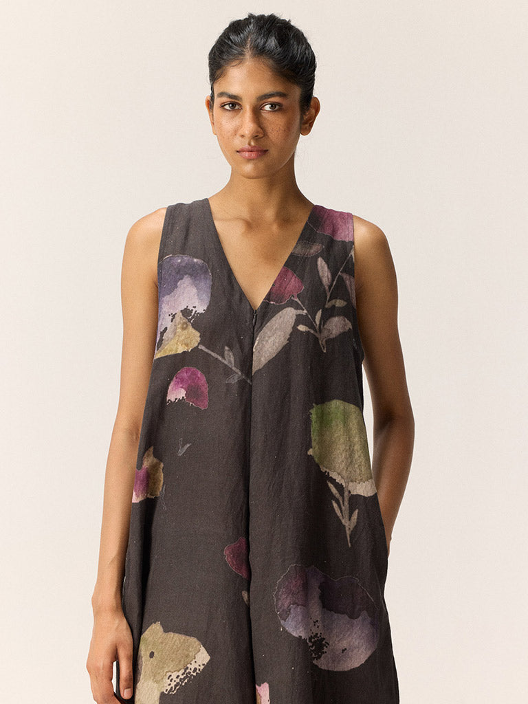 Nightshade Blooms Linen Jumpsuit JUMPSUITS KHARA KAPAS