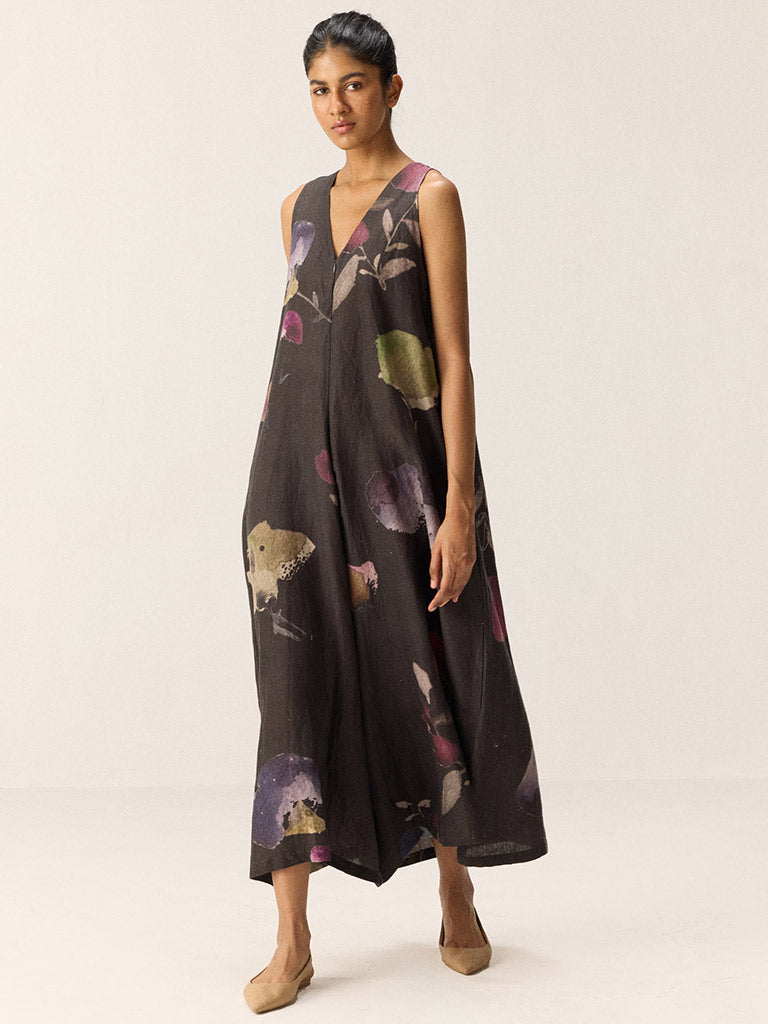 Nightshade Blooms Linen Jumpsuit JUMPSUITS KHARA KAPAS