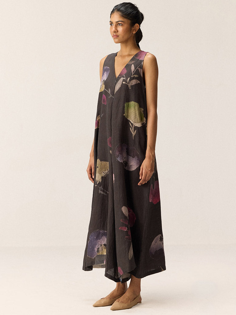 Nightshade Blooms Linen Jumpsuit JUMPSUITS KHARA KAPAS