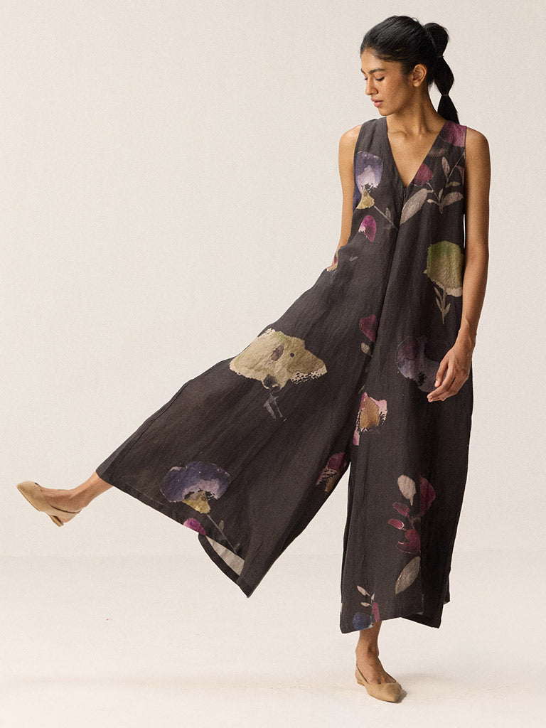 Nightshade Blooms Linen Jumpsuit JUMPSUITS KHARA KAPAS