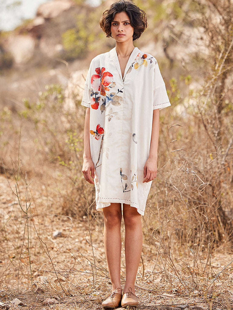 Sinopia Color Dress Sino Flora Dress | Women's Mini Cotton Dress | Khara Kapas | IKKIVI