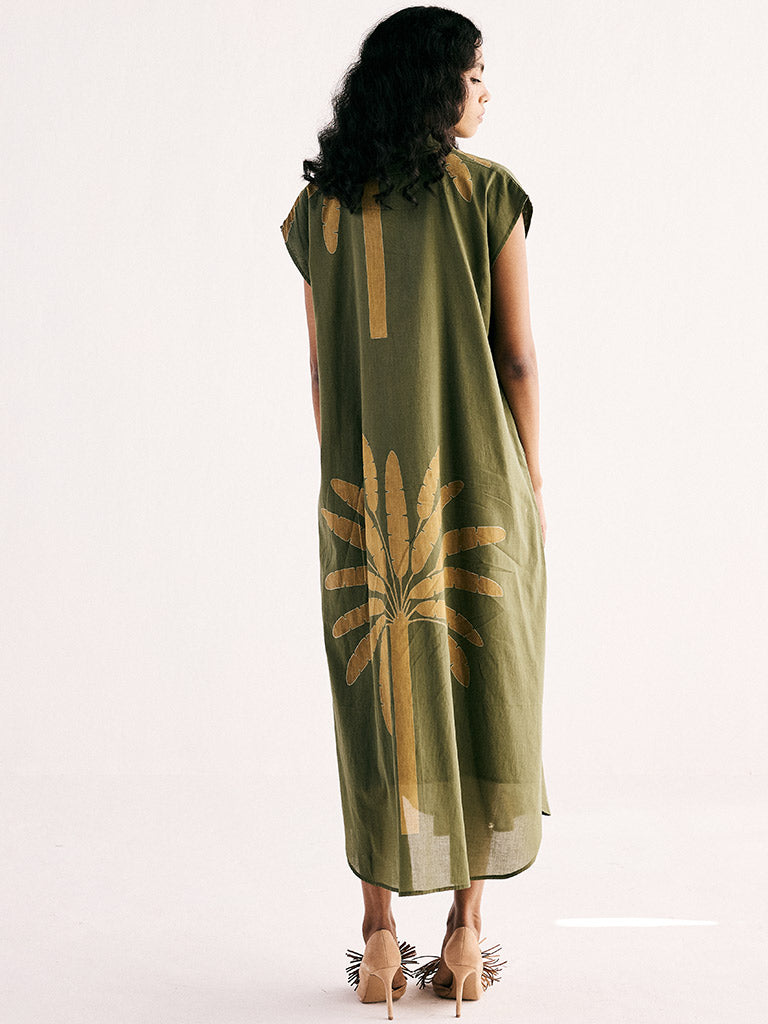 Olive Palm Shirt Dress DRESSES KHARA KAPAS   