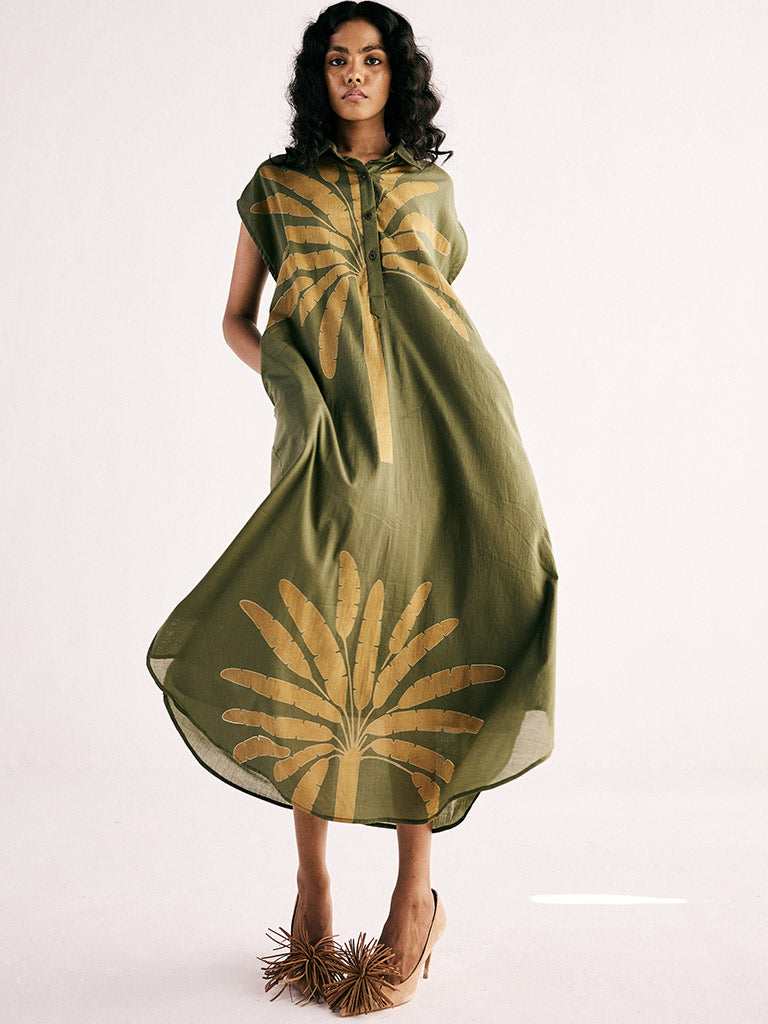 palm shirt dress Aubrey Palm Shirt Midi Dress