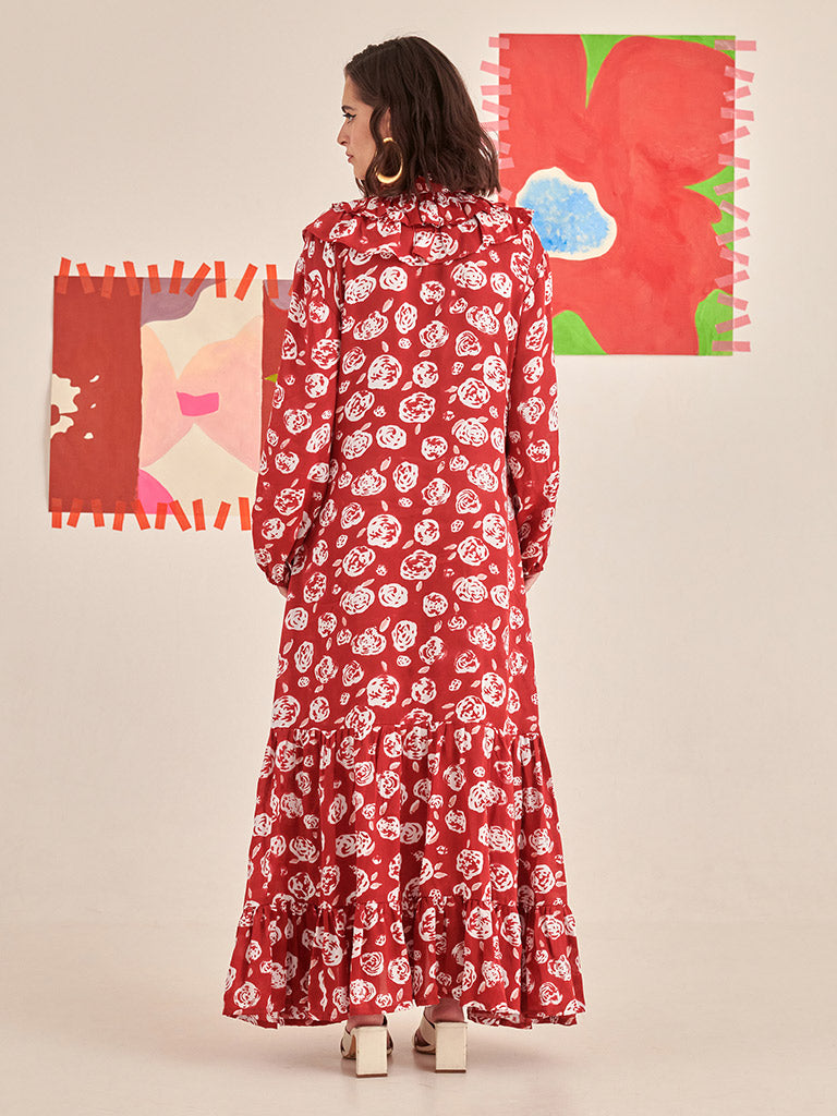 Rose Scarlet Ruffle Dress DRESSES Khajoor