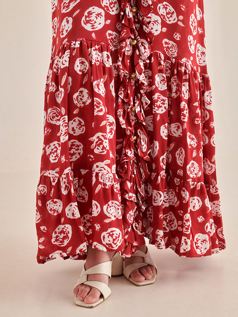 Rose Scarlet Ruffle Dress DRESSES Khajoor
