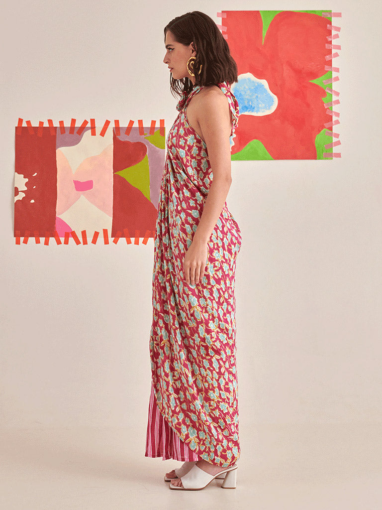 Floral Halter Draped Co-ord Set SETS Khajoor