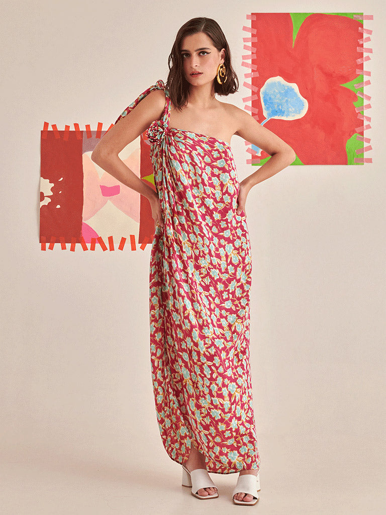 Floral Halter Neck Draped Dress | Womens Midi Dress | Khajoor | IKKIVI Floral Halter Neck Draped Dress | Womens Midi Dress | Khajoor | IKKIVI