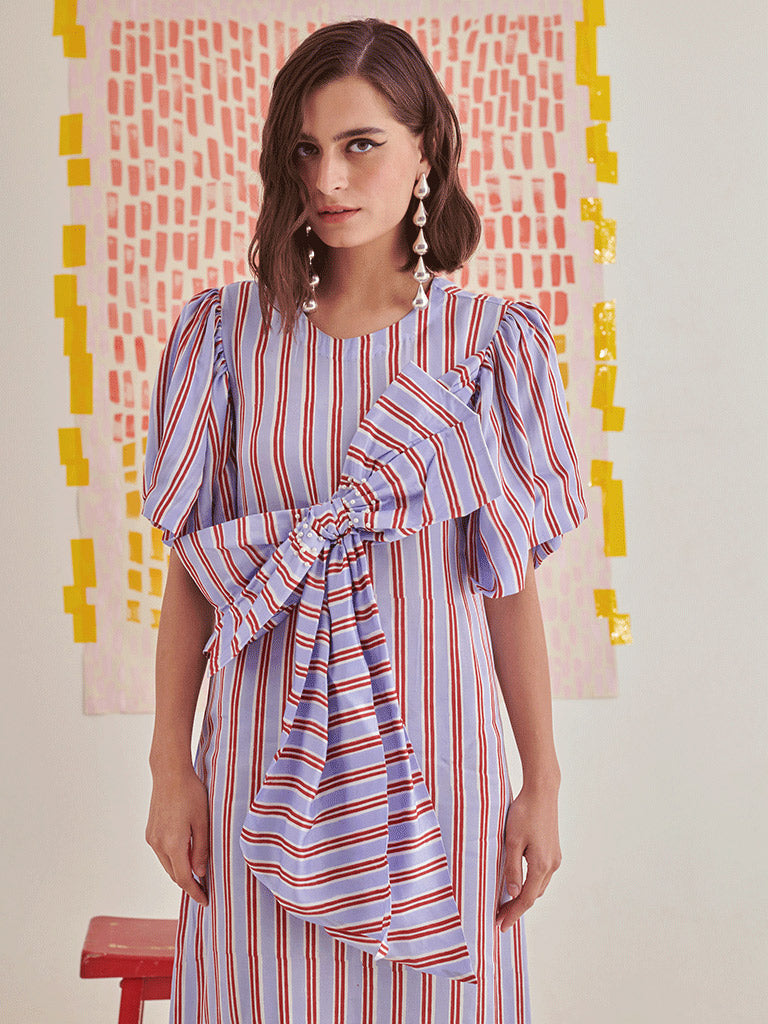 Big Bow Striper Dress DRESSES Khajoor