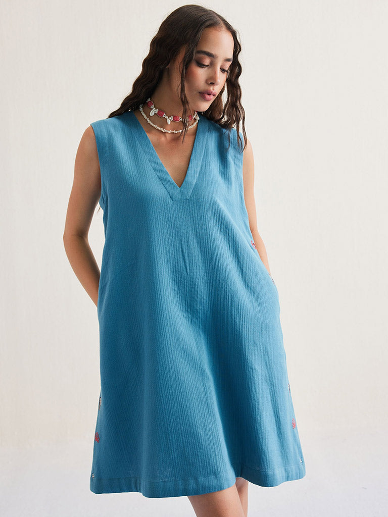 summer cotton dresses women Marine Summer Dress | Womens Mini Blue Cotton Dress | SUI