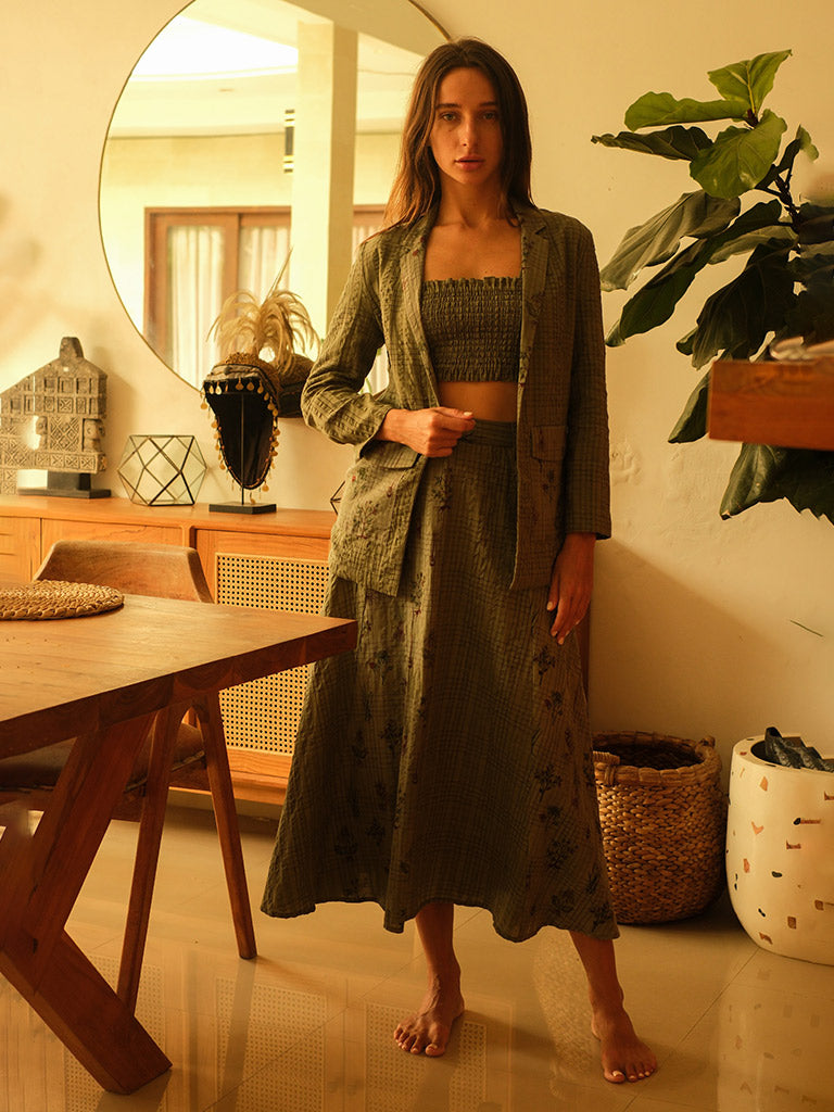 Olive Blazer and Skirt Set SETS Em and Shi