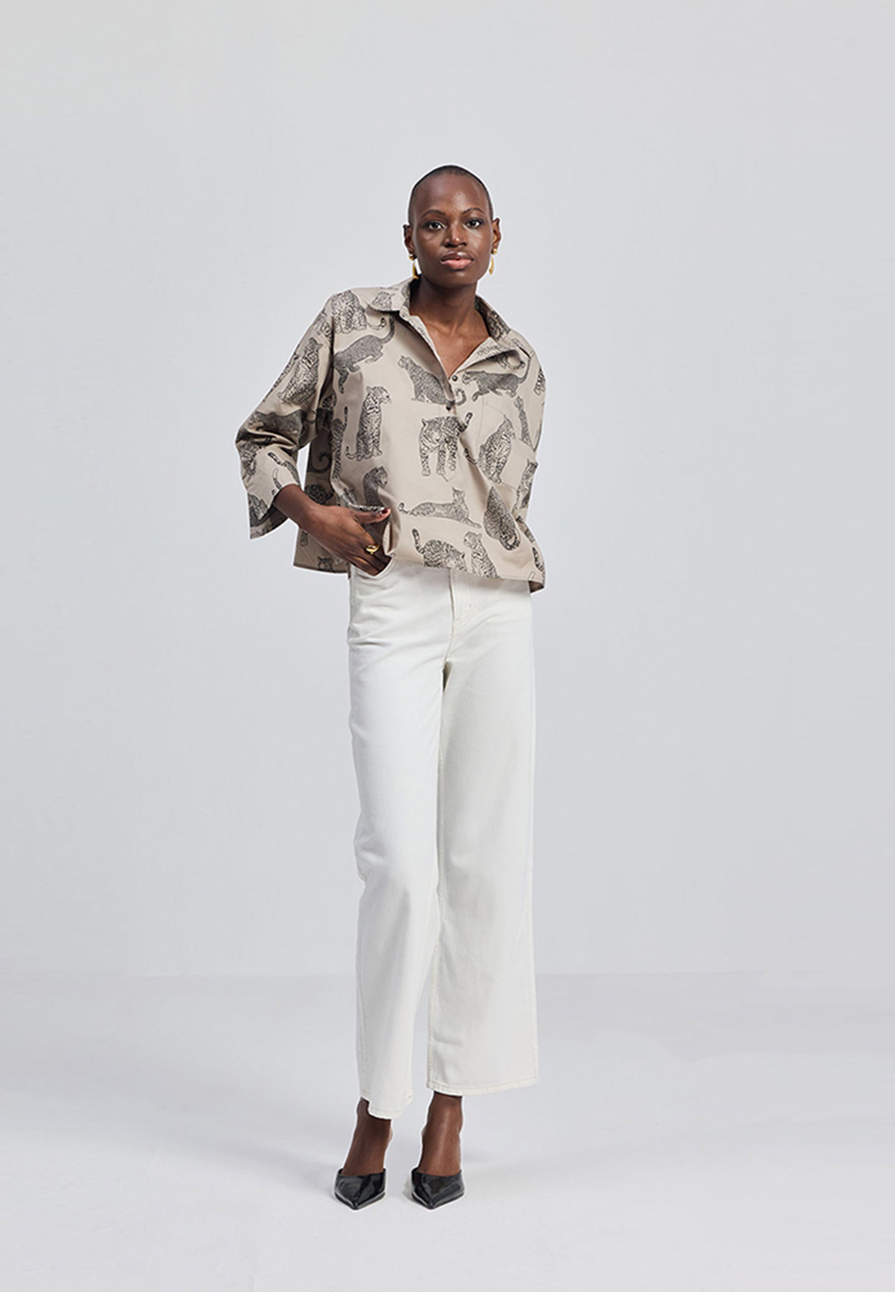 Oversized Cropped Animal Print Shirt TOPS Reistor