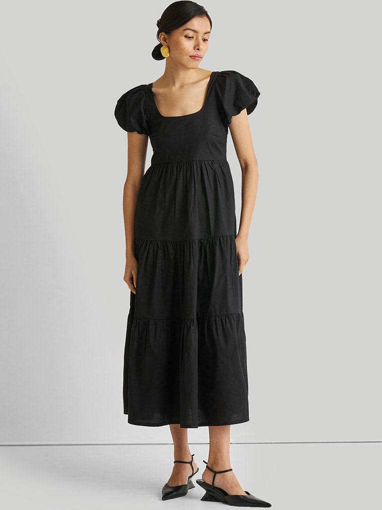 Puff Sleeve Tiered Maxi Dress DRESSES Reistor   