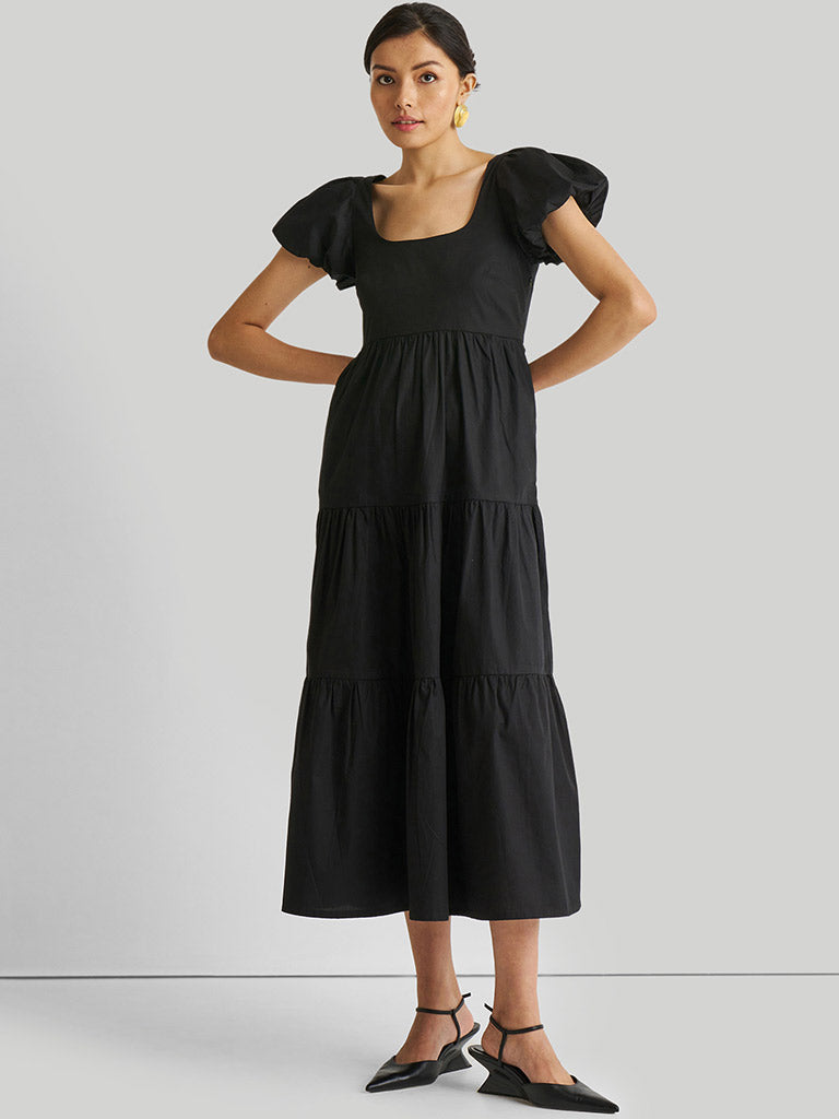 Puff Sleeve Tiered Maxi Dress DRESSES Reistor   