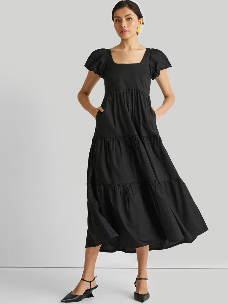 Puff Sleeve Tiered Maxi Dress DRESSES Reistor   