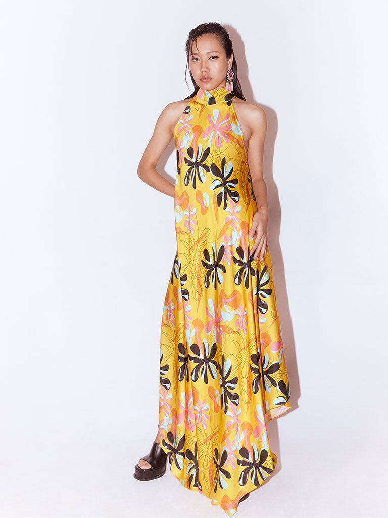Yellow Dahlia Halter Dress DRESSES IKKIVI   