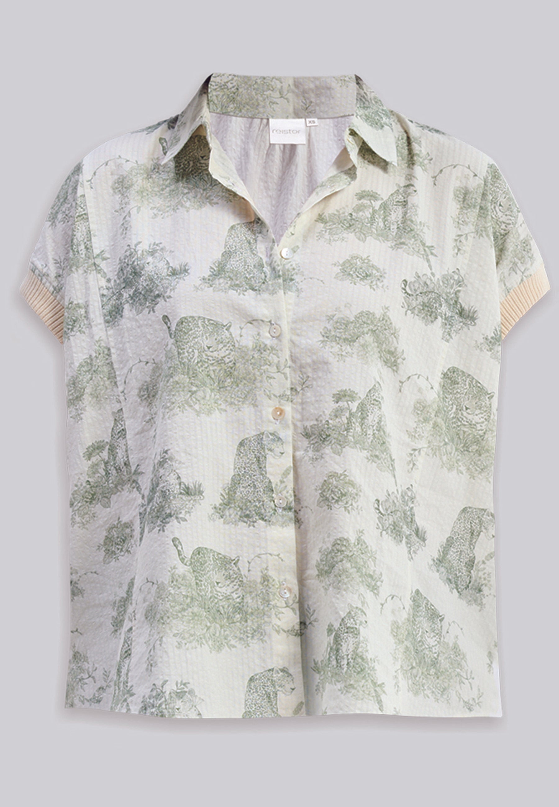 Relaxed Fit Button Down Animal Print Shirt TOPS Reistor