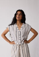 Relaxed V Neck Striped Top TOPS Reistor