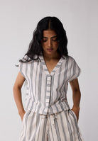 Relaxed V Neck Striped Top TOPS Reistor