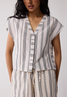 Relaxed V Neck Striped Top TOPS Reistor
