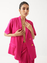 Load image into Gallery viewer, Rani Pink Blazer &amp; Draped Skirt Set SETS IKKIVI   
