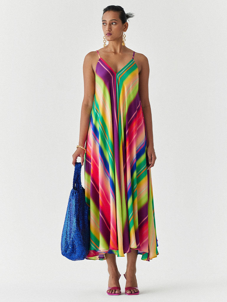 Rainbow Strappy Dress | Womens Rainbow Silk Maxi Dress | IKKIVI Rainbow Strappy Dress | Womens Rainbow Silk Maxi Dress | IKKIVI