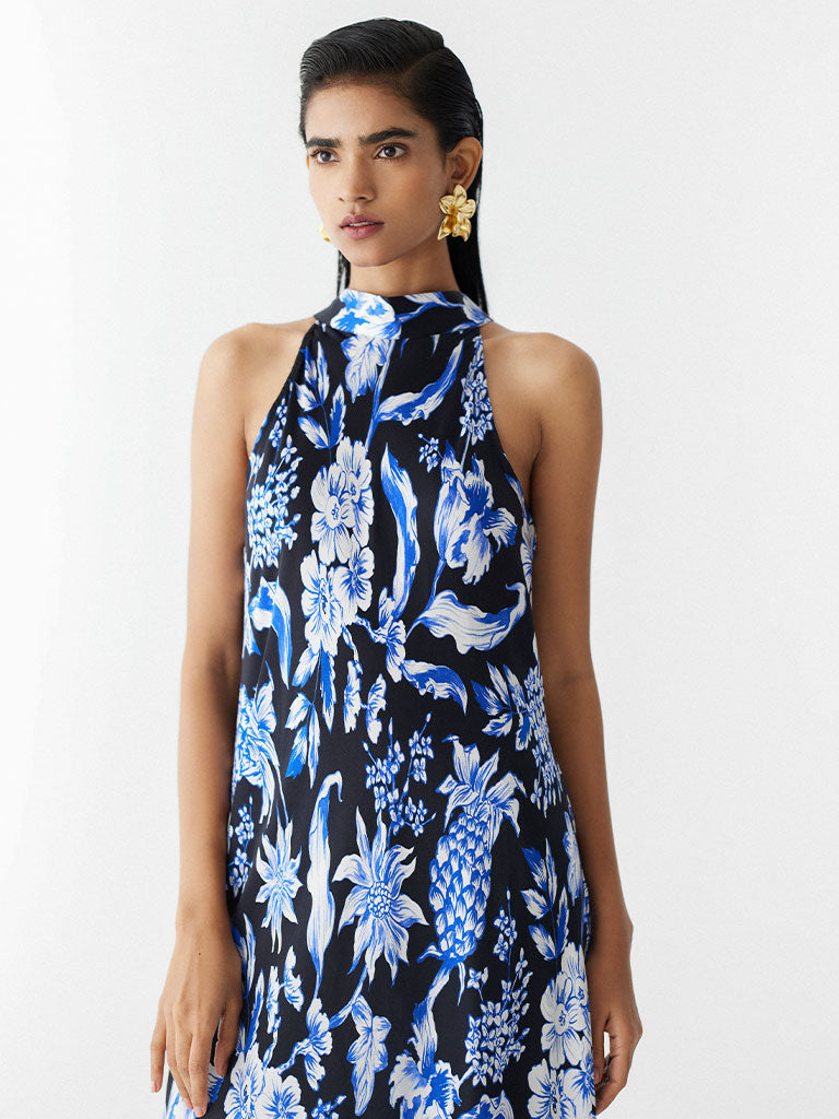 Black Pineapple Halter Dress DRESSES IKKIVI   