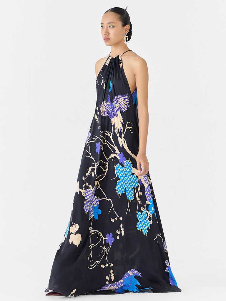 Black Crane Halter Dress DRESSES IKKIVI