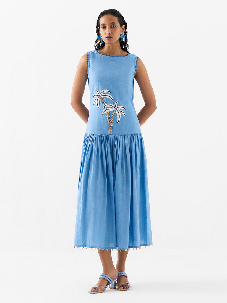 Palm Island Long Dress | Womens Midi Cotton Drop Waist Dress | IKKIVI Palm Island Long Dress | Womens Midi Cotton Drop Waist Dress | IKKIVI