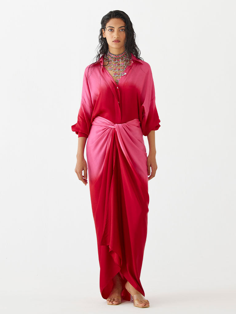 ruby shirt dress Long Sleeve Fit-and-Flare Shirt Dress M / Ruby