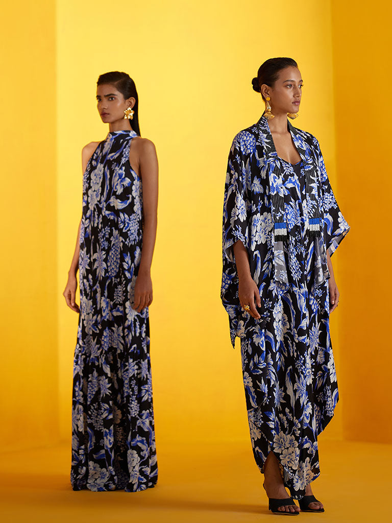 Black Pineapple Halter Dress DRESSES IKKIVI   