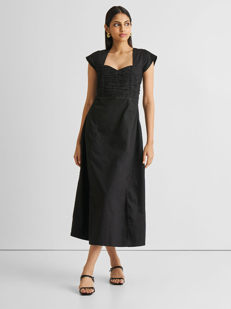 Ruched Dress with Front Slit DRESSES Reistor   
