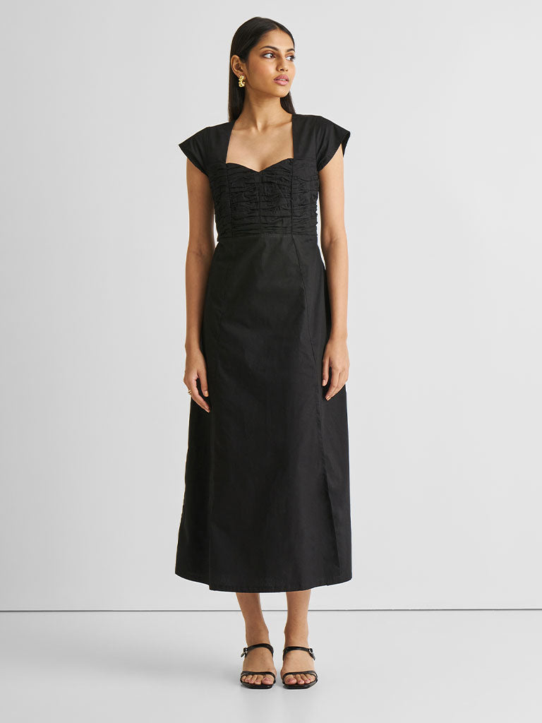 Ruched Dress with Front Slit DRESSES Reistor   