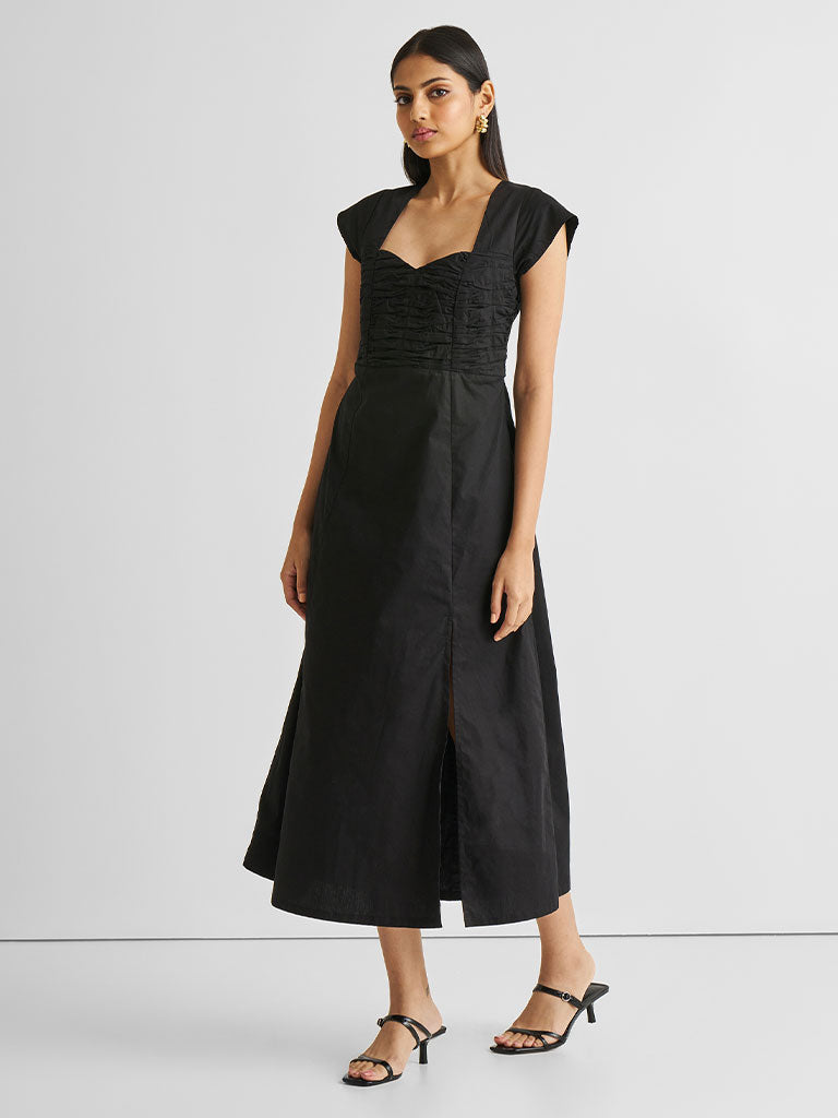 Ruched Dress with Front Slit DRESSES Reistor   