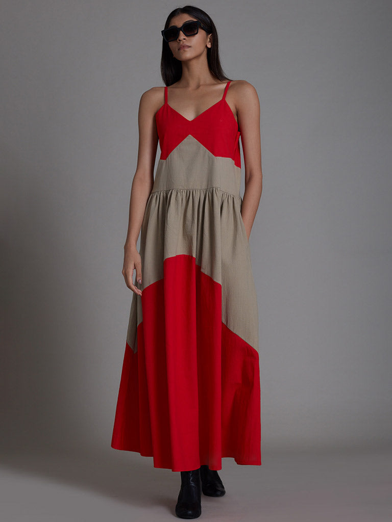 Strap Red & Beige Dress DRESSES Mati   