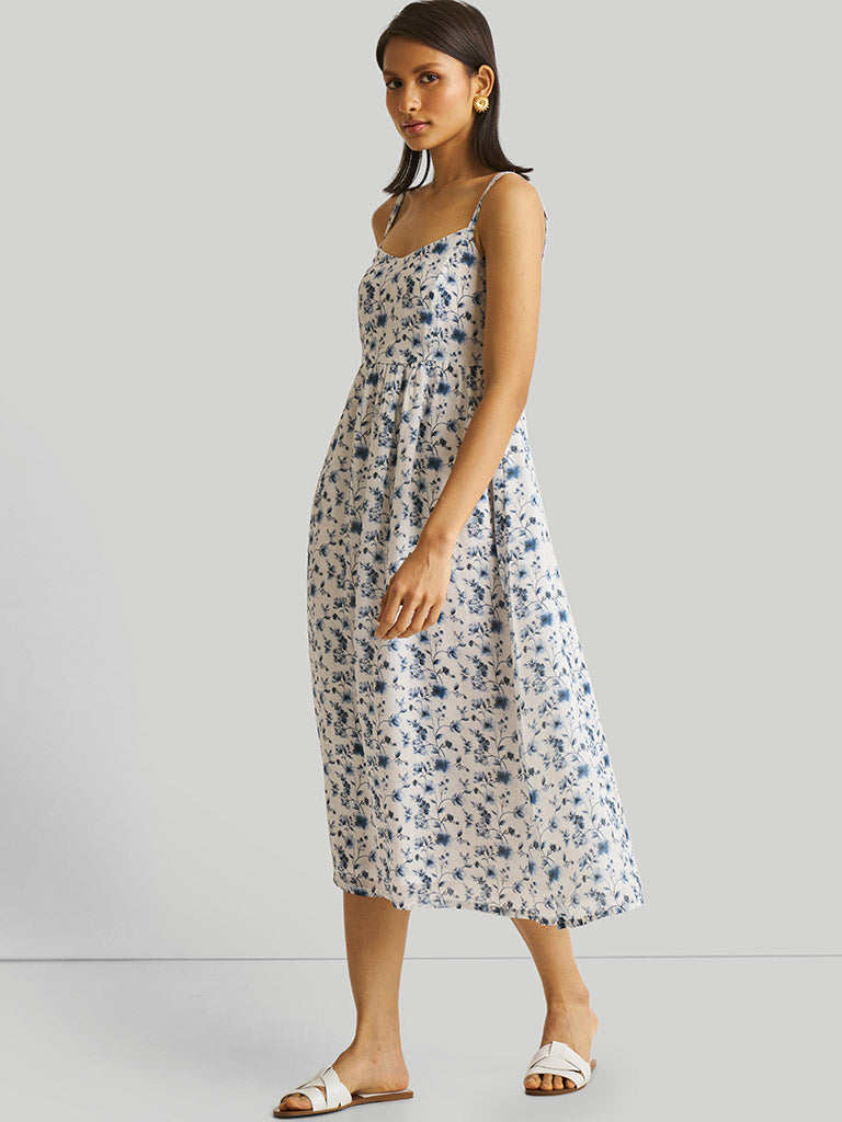 Strappy Gathered Blue Floral Dress DRESSES Reistor   