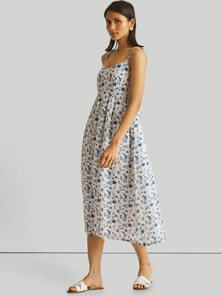 Strappy Gathered Blue Floral Dress DRESSES Reistor   