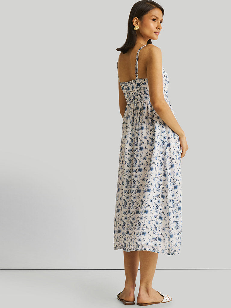 Strappy Gathered Blue Floral Dress DRESSES Reistor   