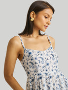 Strappy Gathered Blue Floral Dress DRESSES Reistor   