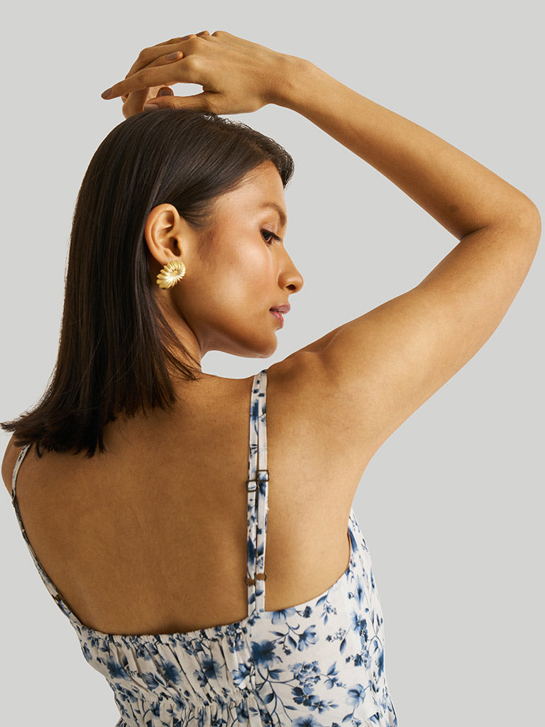 Strappy Gathered Blue Floral Dress DRESSES Reistor   