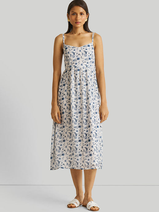 Strappy Gathered Blue Floral Dress DRESSES Reistor   