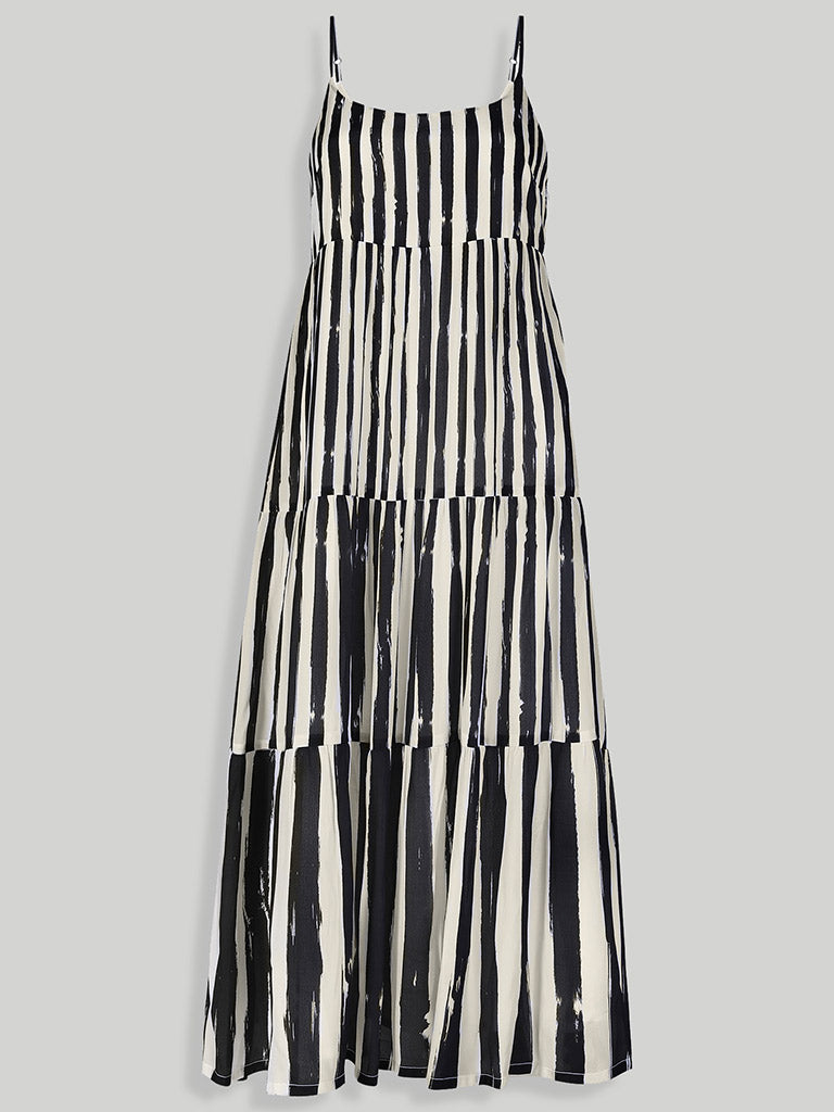 Strappy Black Tiered Maxi Dress DRESSES Reistor   