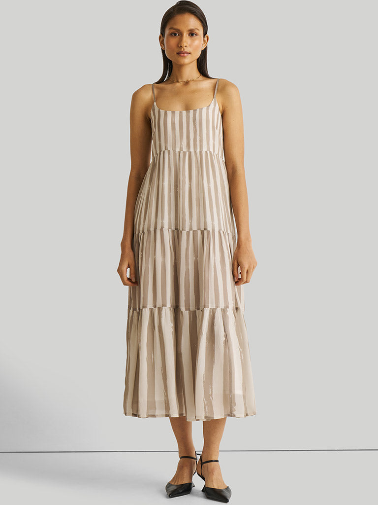 Strappy Ecru Tiered Maxi Dress | Womens Dress | Reistor | IKKIVI Strappy Ecru Tiered Maxi Dress | Womens Dress | Reistor | IKKIVI