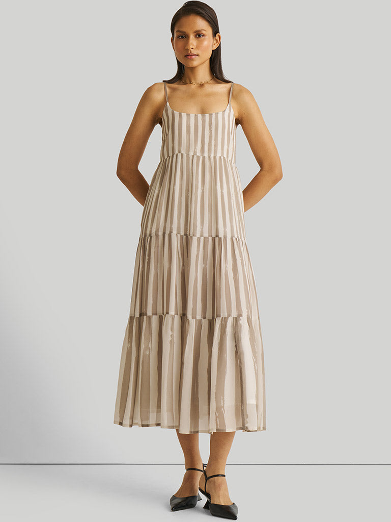 Strappy Ecru Tiered Maxi Dress DRESSES Reistor   