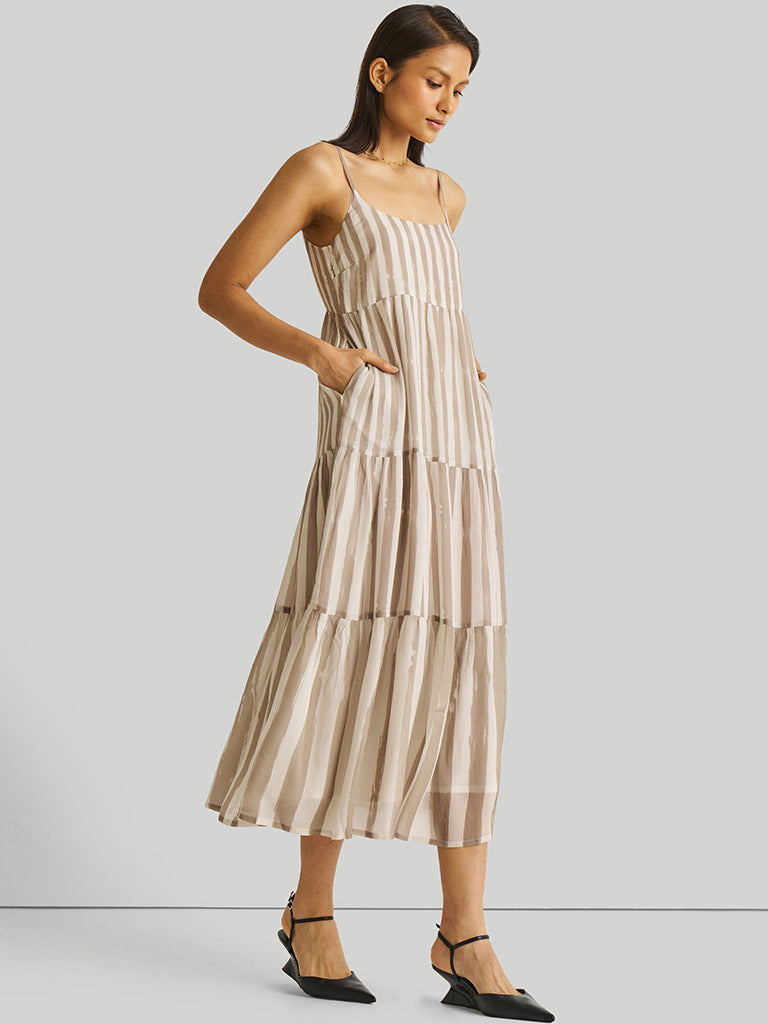 Strappy Ecru Tiered Maxi Dress DRESSES Reistor   